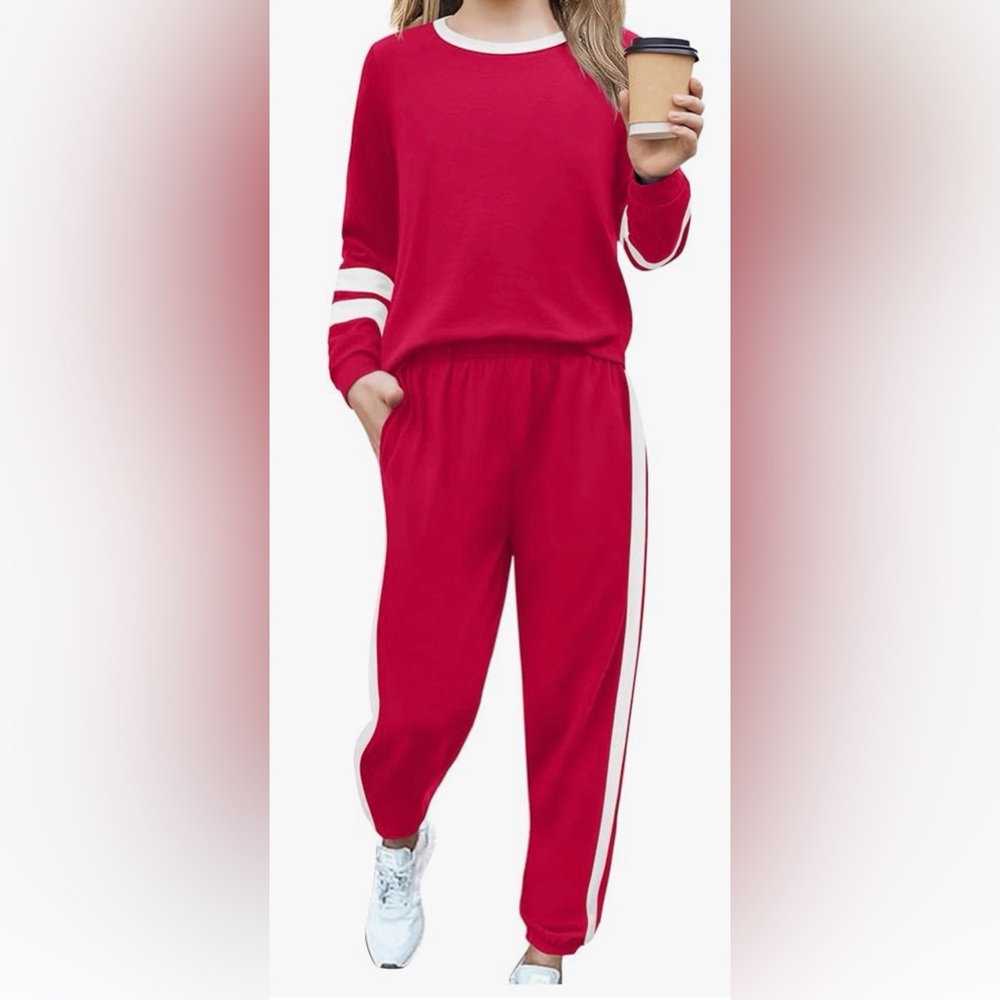 Kids Red Two-Piece Tracksuit Set with White Side Stripes